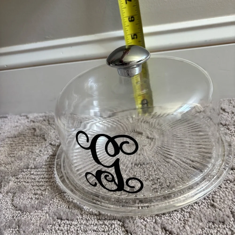 Clear Enamel Covered Cheese Board Dish with Serving Tray Monogram G Gift Party - Picture 6 of 7
